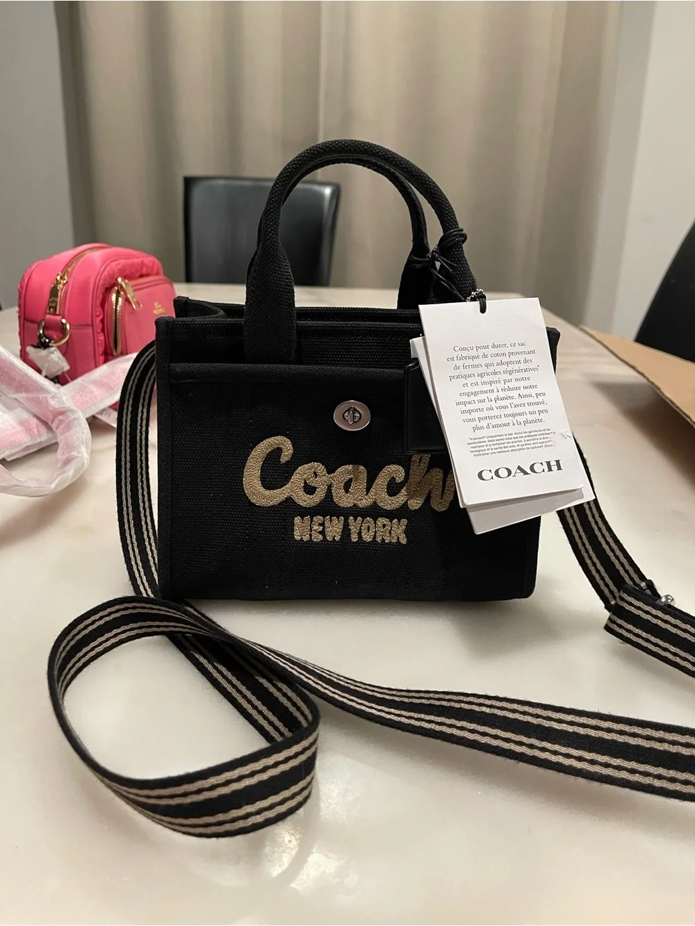 Coach Black Canvas Mini Tote Crossbody with Beige Logo - Picture 5 of 5
